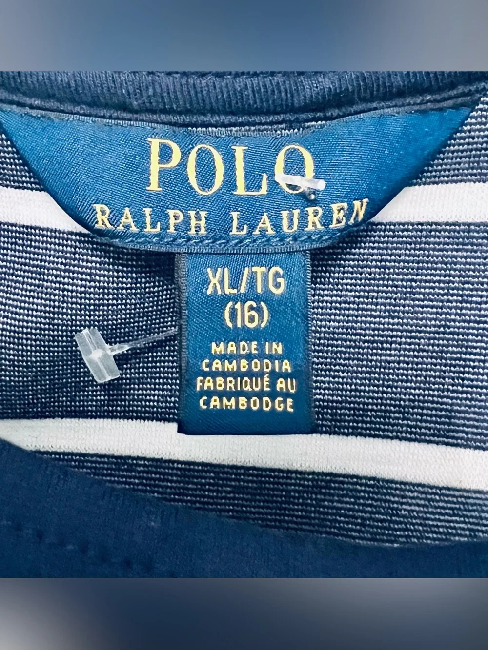 Polo Ralph Lauren Girls XL 16 Navy and white Stripe Ruffle Fit Flare Dress
